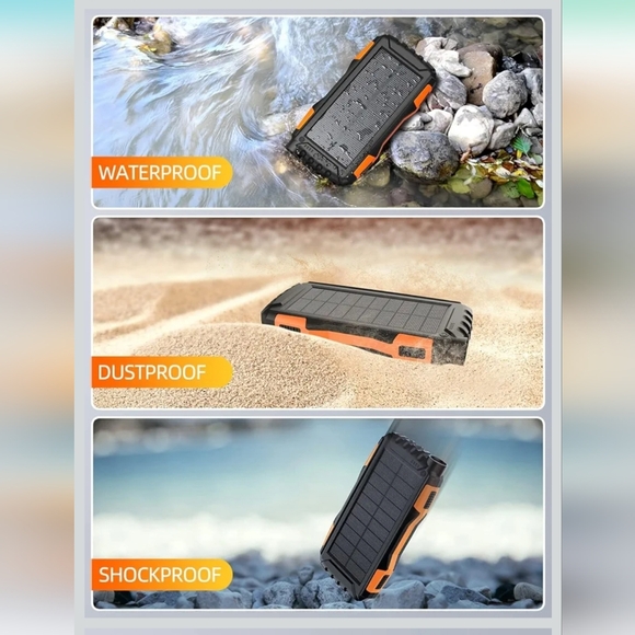 Portable Solar Charger Power Bank with LED Flashlight - Picture 3 of 5